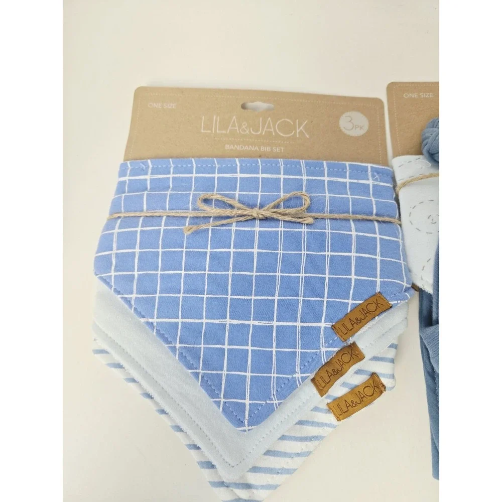 Lila & Jack Bandana Bib Set‎ 3 pack Hat/Bib/ Burp Cloth set NEW blue airplane